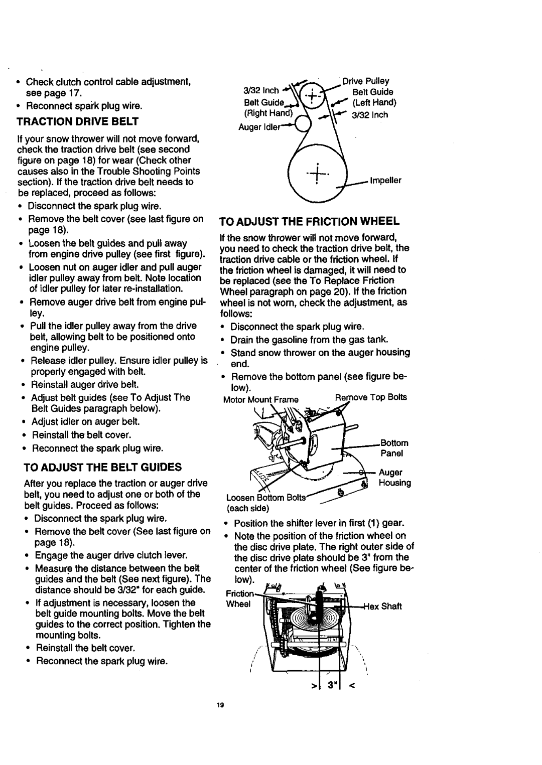 Craftsman 536.88614 manual To Adjust the Friction Wheel, To Adjust the Belt Guides 