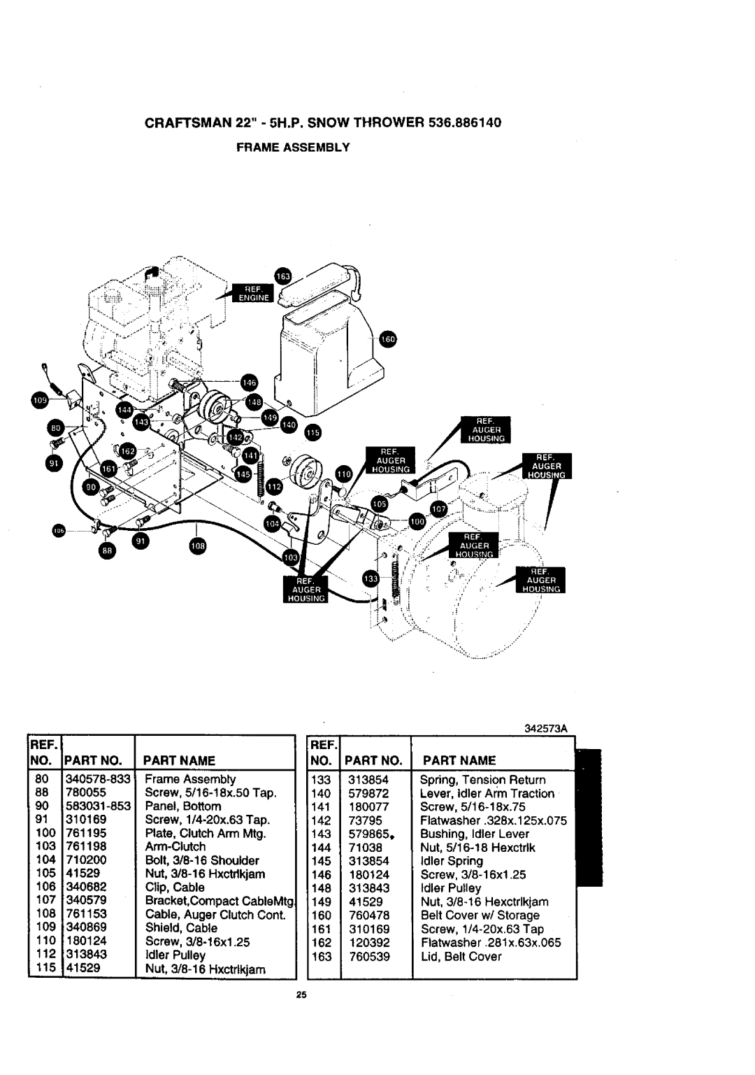 Craftsman 536.88614 manual Craftsman 22 -5H.P.SNOW Thrower Frame Assembly 