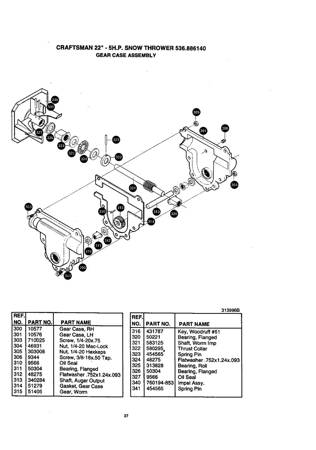 Craftsman 536.88614 manual Gear Case Assembly 