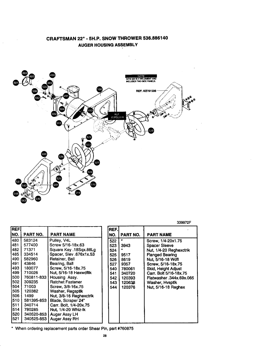 Craftsman 536.88614 manual @ @, Auger Housing Assembly 