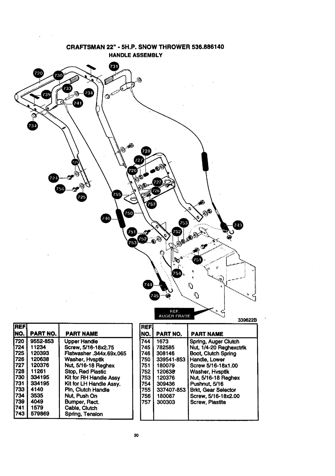 Craftsman 536.88614 manual NO. Part no, Handle Assembly, Part Name Refi 