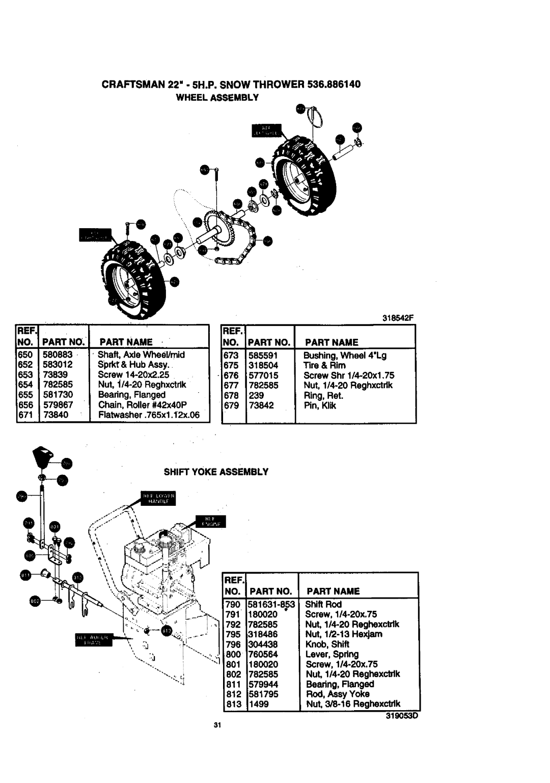 Craftsman 536.88614 manual Wheel Assembly, 579857 