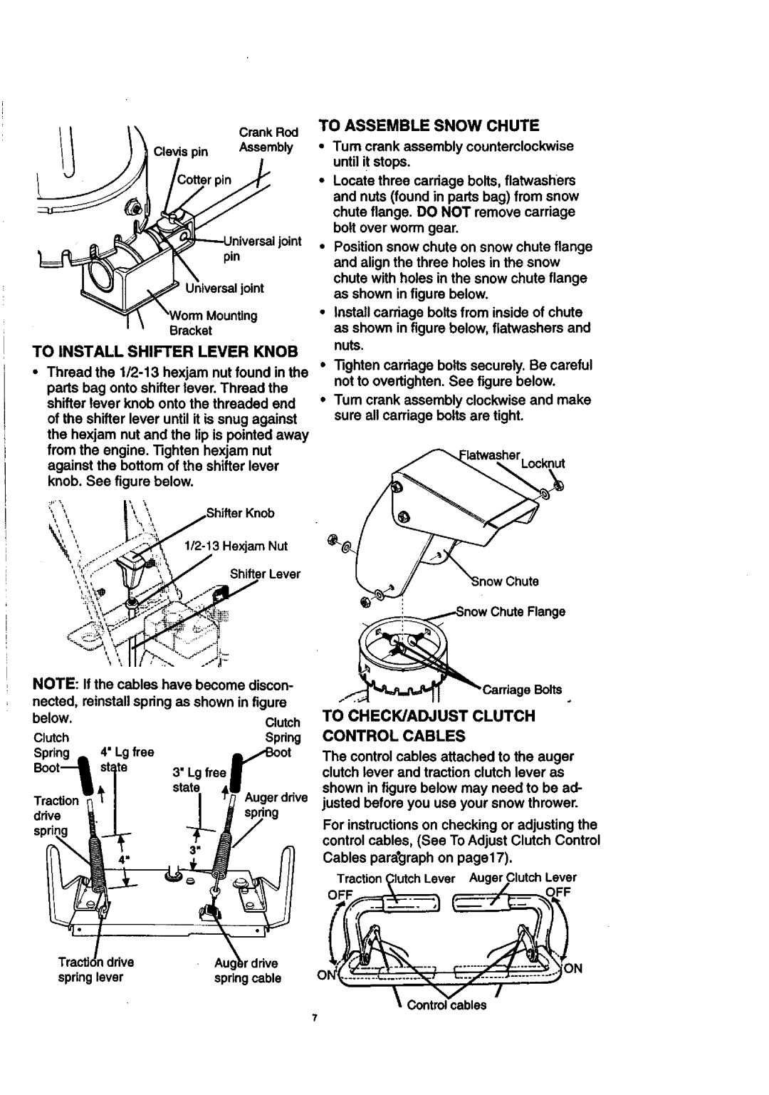 Craftsman 536.88614 manual To Assemble Snow Chute, Control Cables 