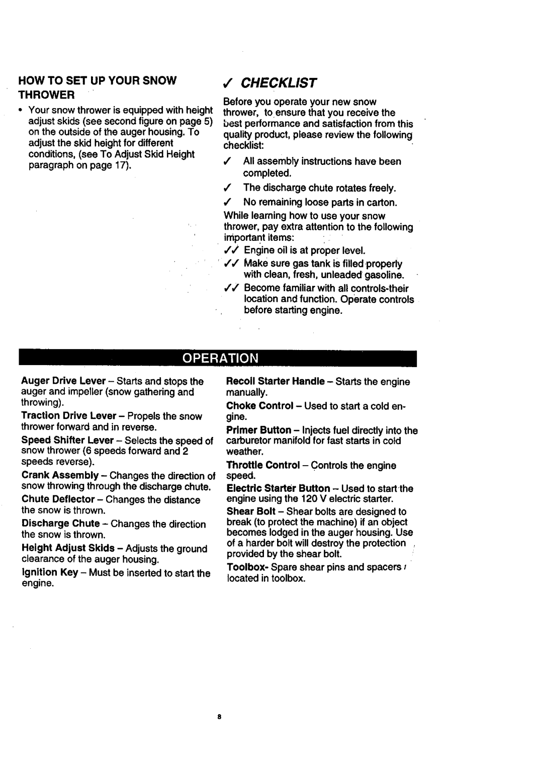 Craftsman 536.88614 manual Checklist, HOW to SET UP Your Snow Thrower 