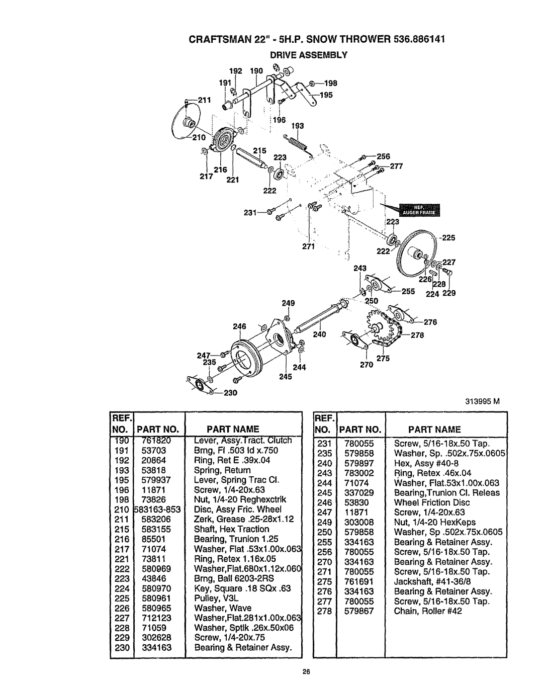 Craftsman 536.886141 manual Drive Assembly, NO. Part NO. Part Name 