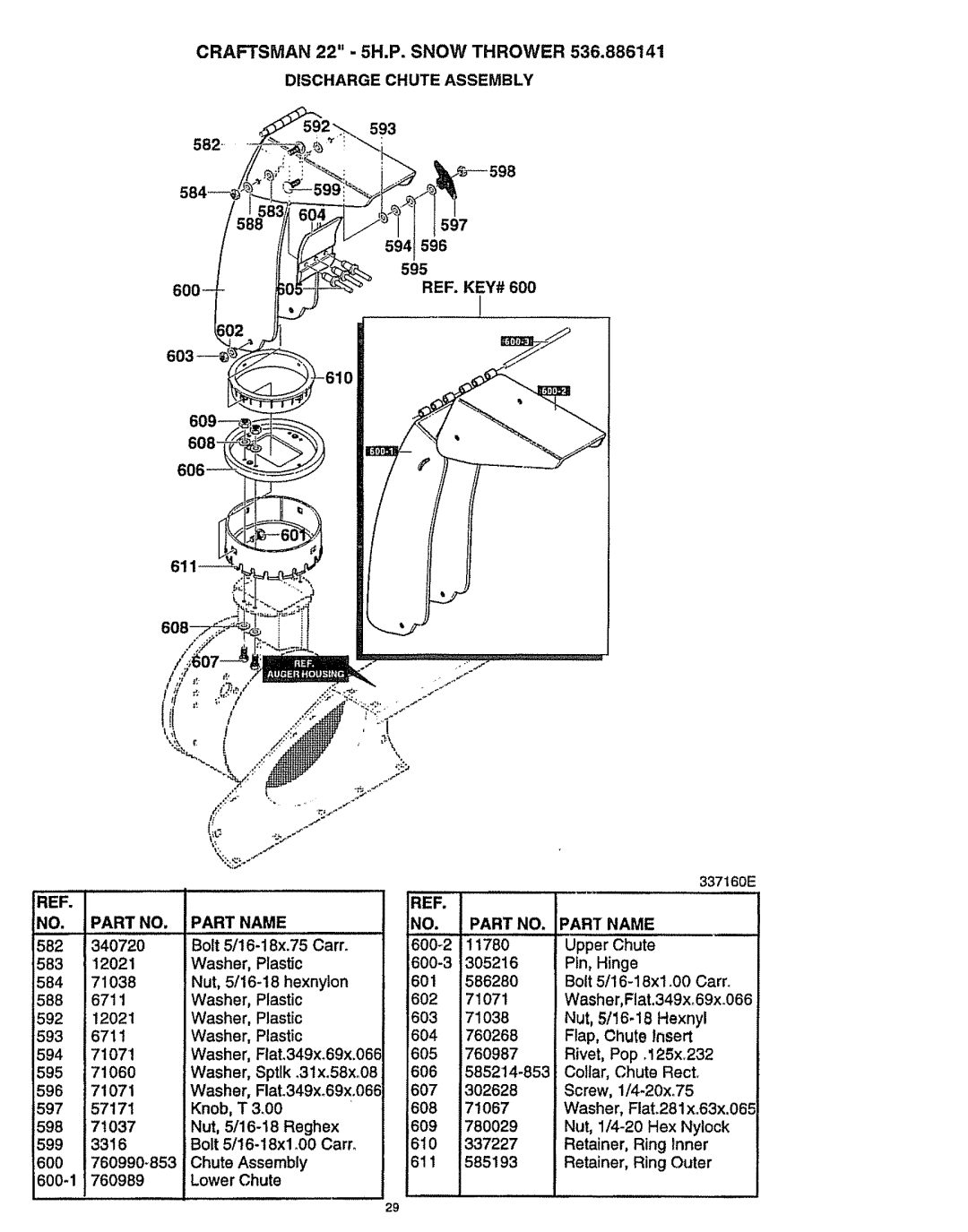 Craftsman 536.886141 manual Discharge Chute Assembly, 00 Cam 