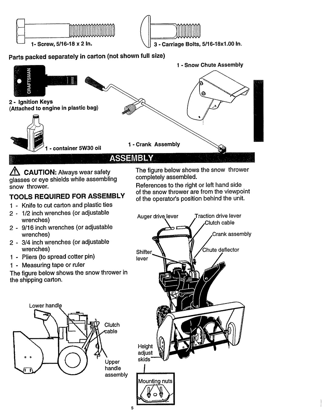 Craftsman 536.886141 manual Parts packed separately in carton not shown full size, Adjust 