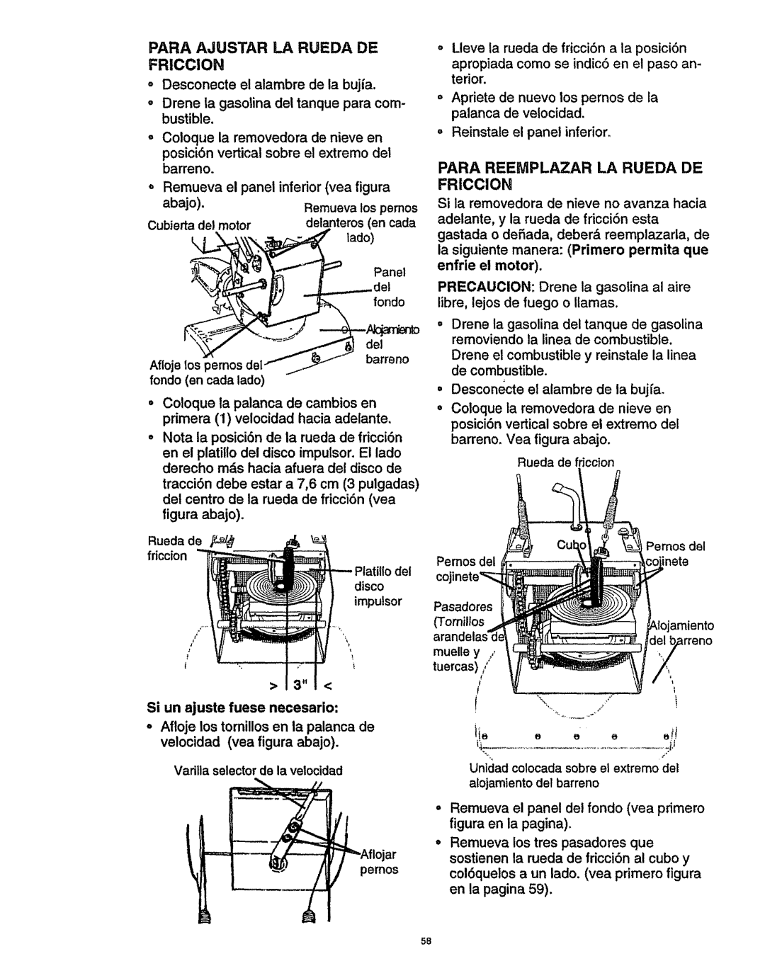 Craftsman 536.886141 manual Para Reemplazar LA Rueda DE Friccion 