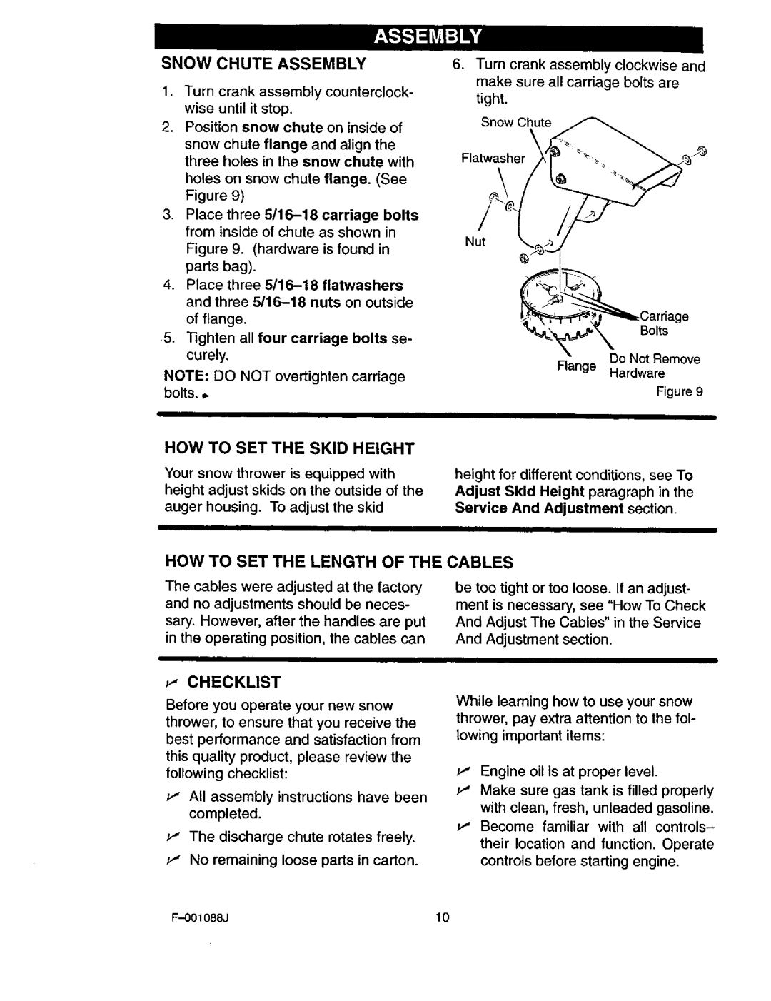 Craftsman 536.88626 Snow Chute Assembly, HOW to SET the Length of the Cables, Position snow chute on inside 