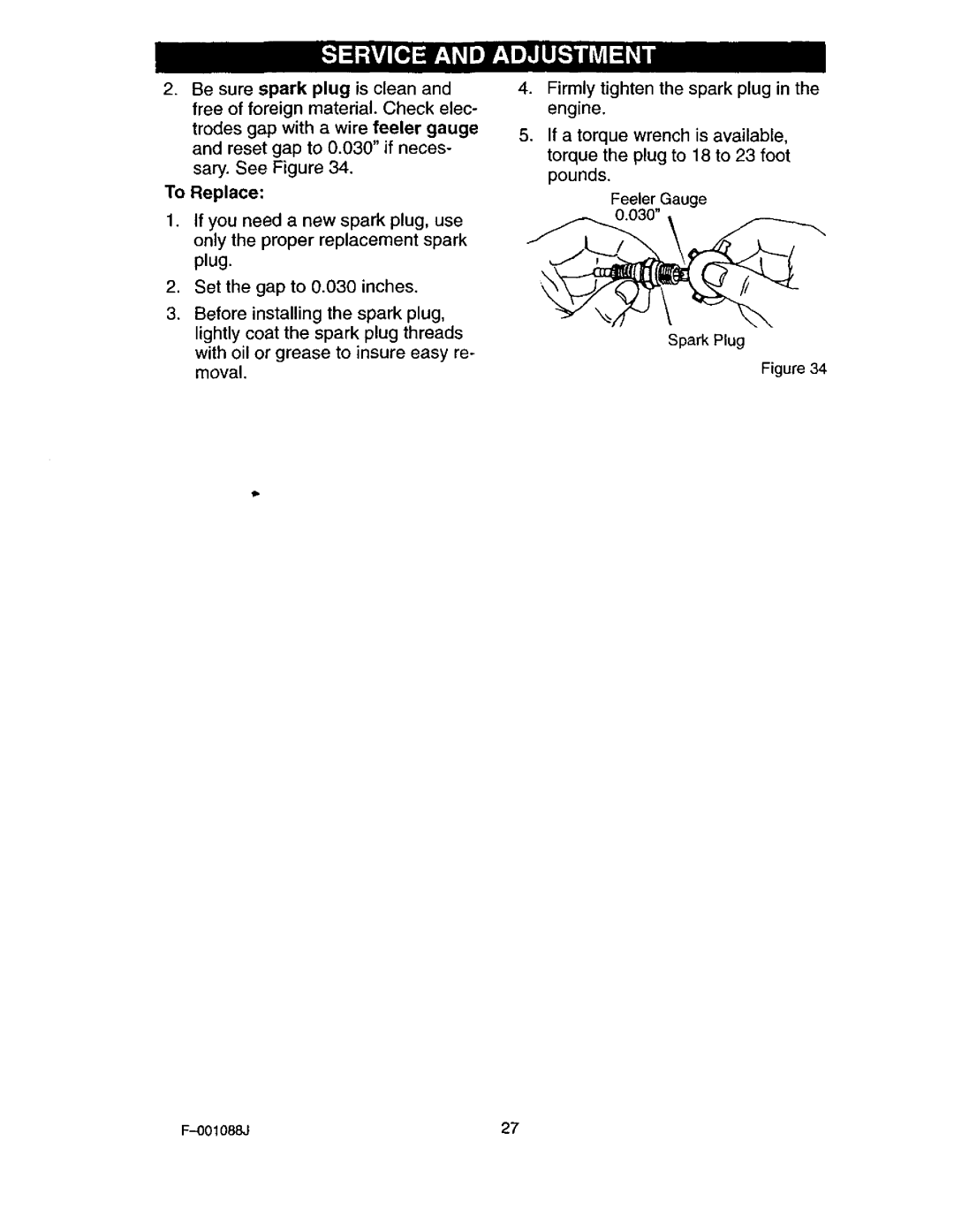 Craftsman 536.88626 operating instructions 001088J27 