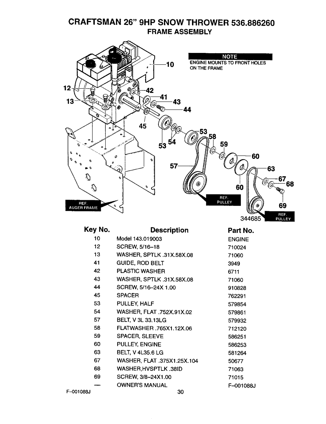 Craftsman operating instructions Craftsman 26 9HP Snow Thrower 536.886260 Frame Assembly, Description 