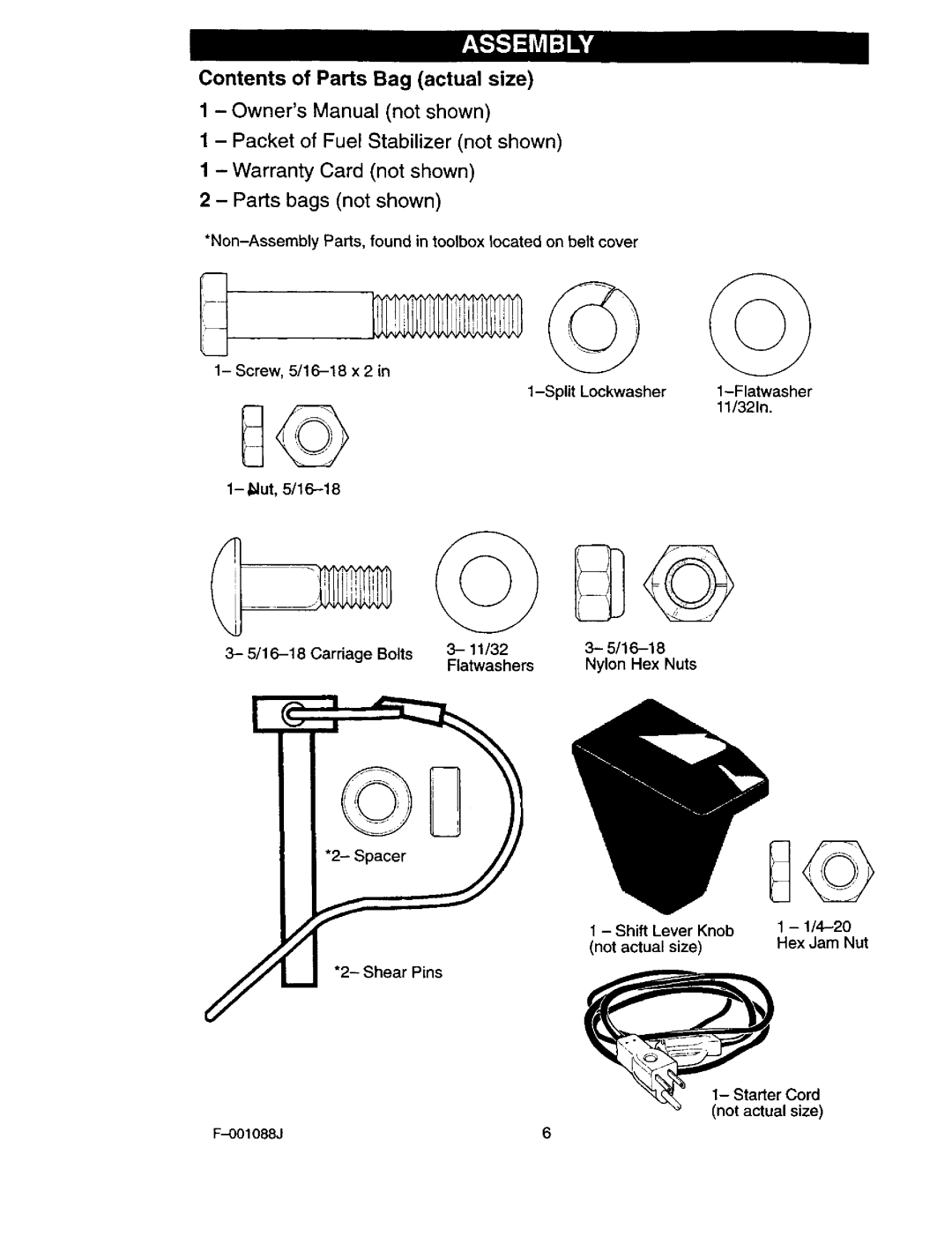 Craftsman 536.88626 operating instructions Not actual size 