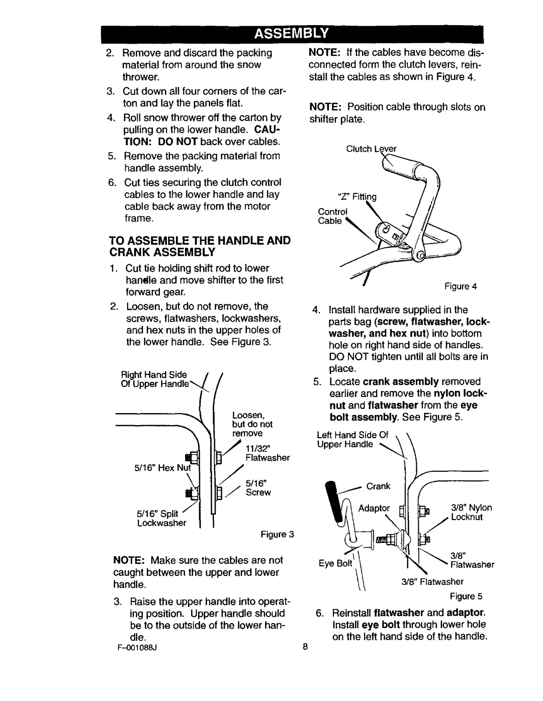 Craftsman 536.88626 operating instructions To Assemble the Handle and Crank Assembly, Loosen, Remove 