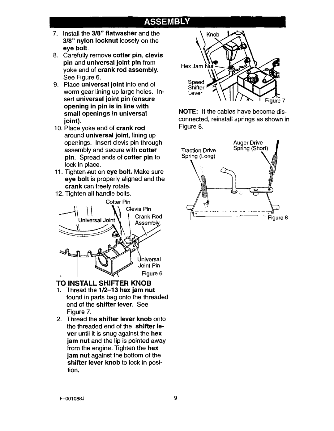 Craftsman 536.88626 operating instructions To Install Shifter Knob, Short, Long 