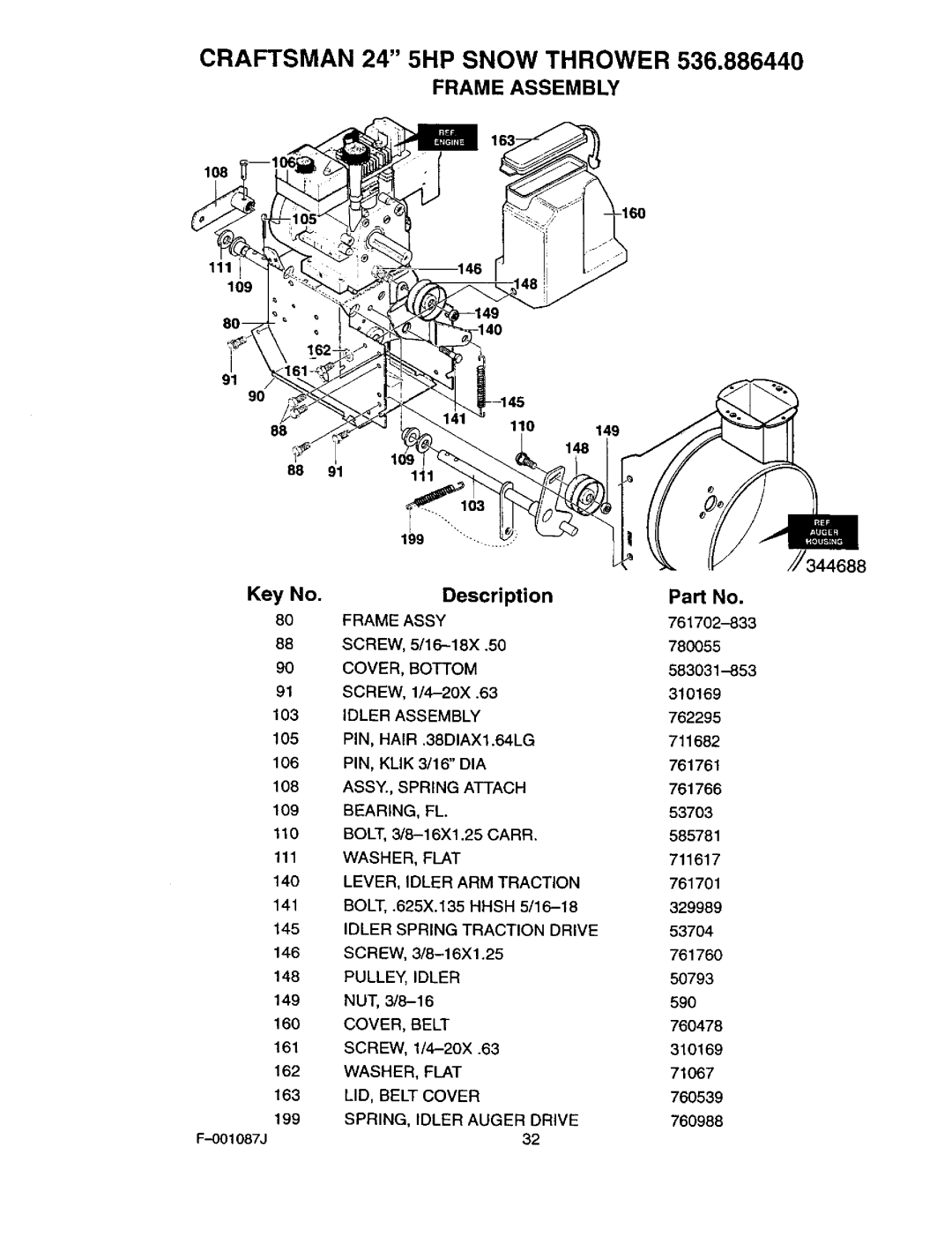 Craftsman 536.88644 manual Frame Assy, COVER, Bottom, Idler Assembly 