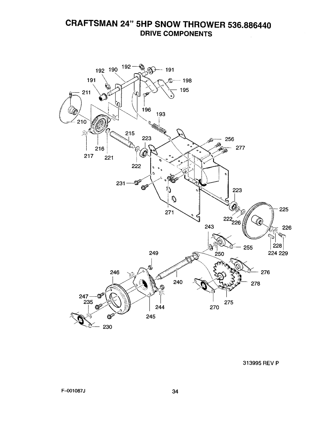 Craftsman 536.88644 manual Drive Components, 190 191, 217, 255, 224 