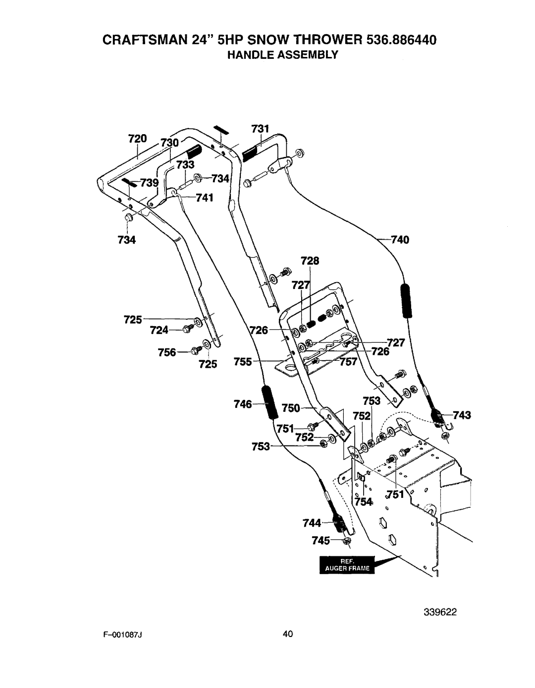 Craftsman 536.88644 manual Handle Assembly, OO1087J40 