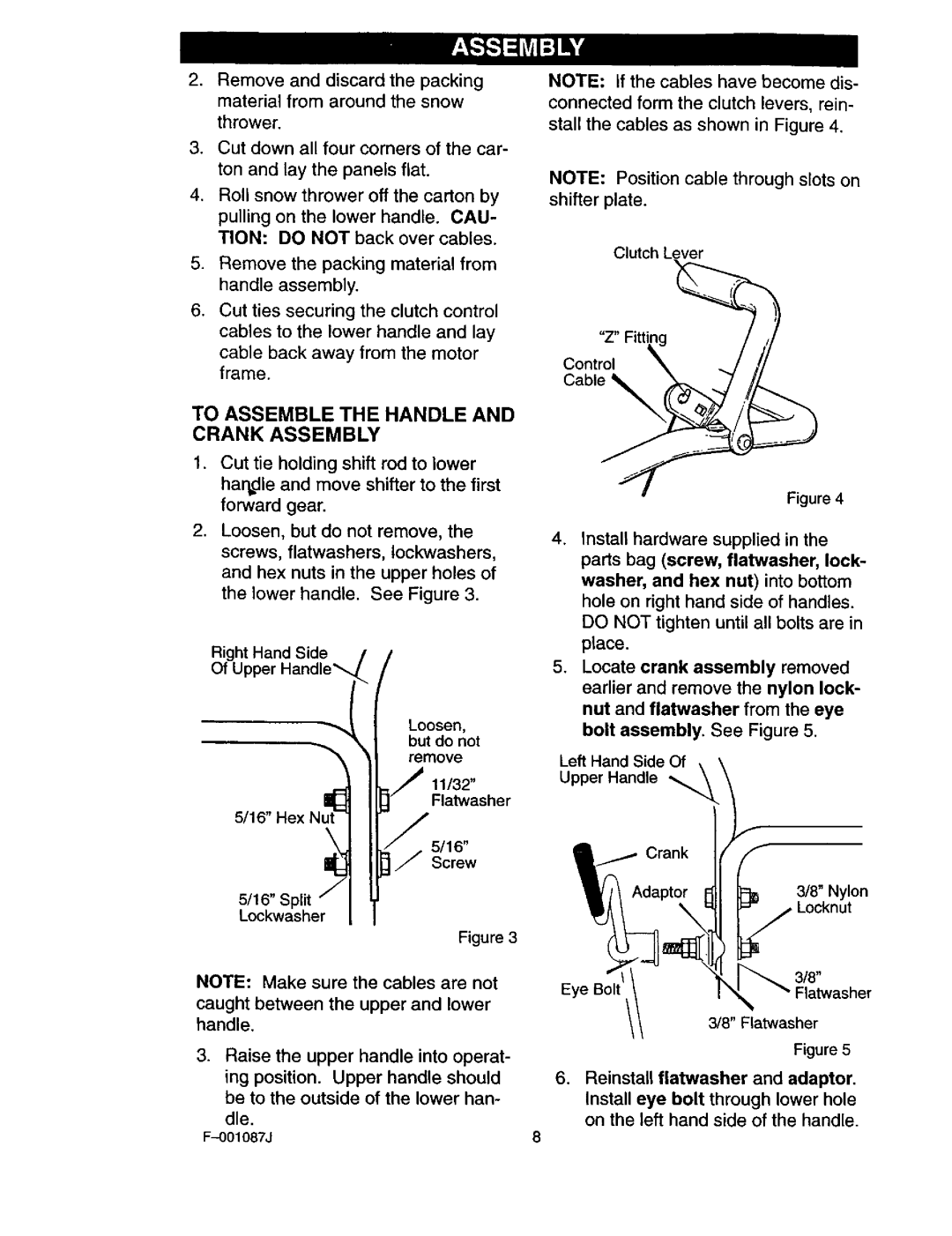 Craftsman 536.88644 manual To Assemble the Handle and Crank Assembly, Caught between the upper and lower handle 