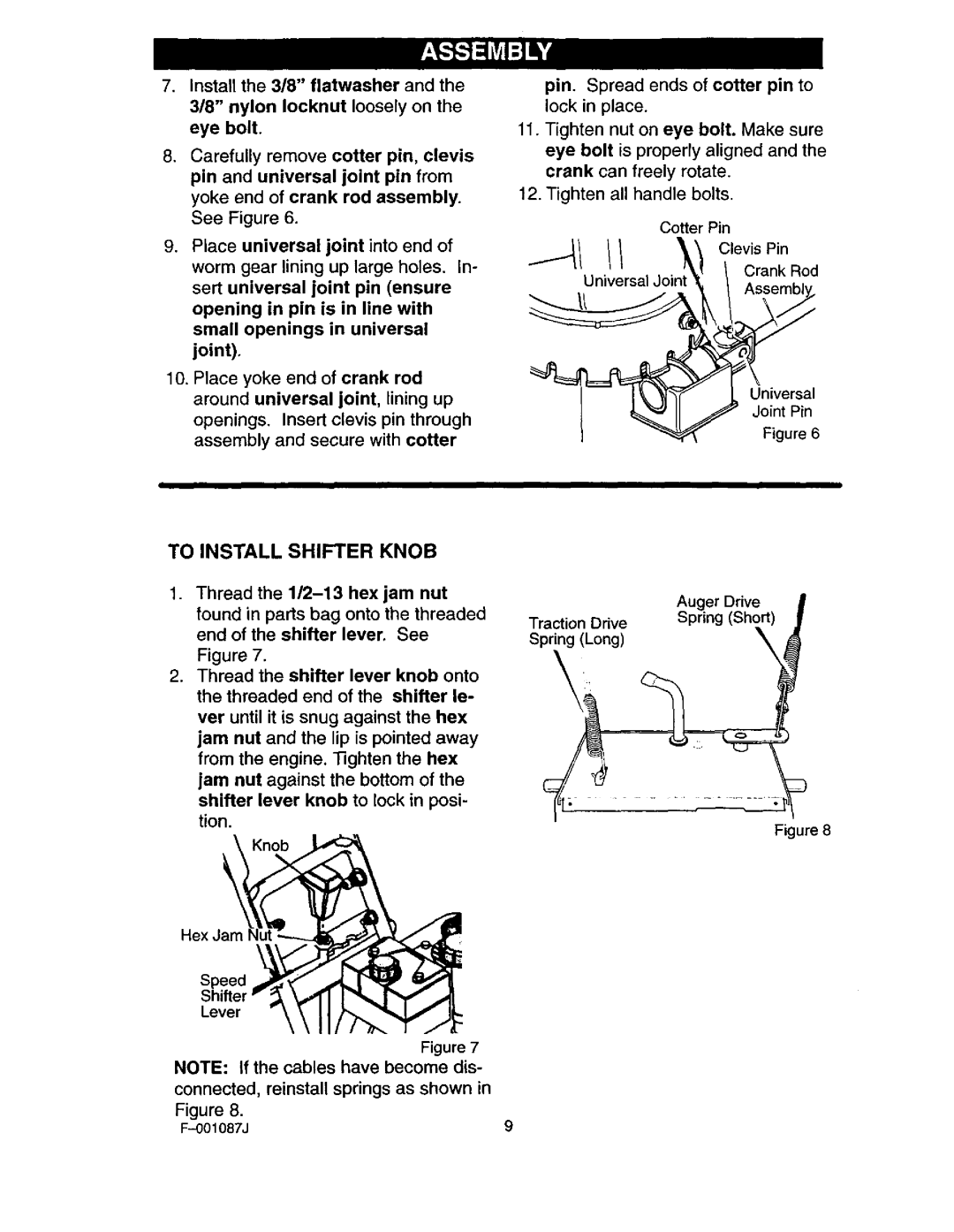 Craftsman 536.88644 manual To Install Shifter Knob, Pin. Spread ends of cotter pin to, Universal, Drive 