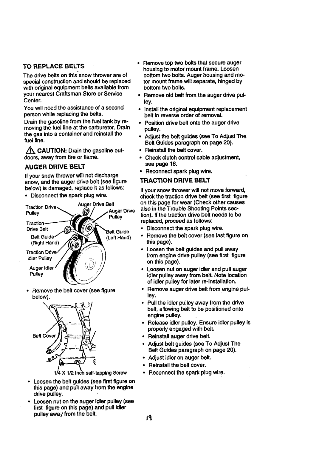 Craftsman 536.8884 manual To Replace Belts 