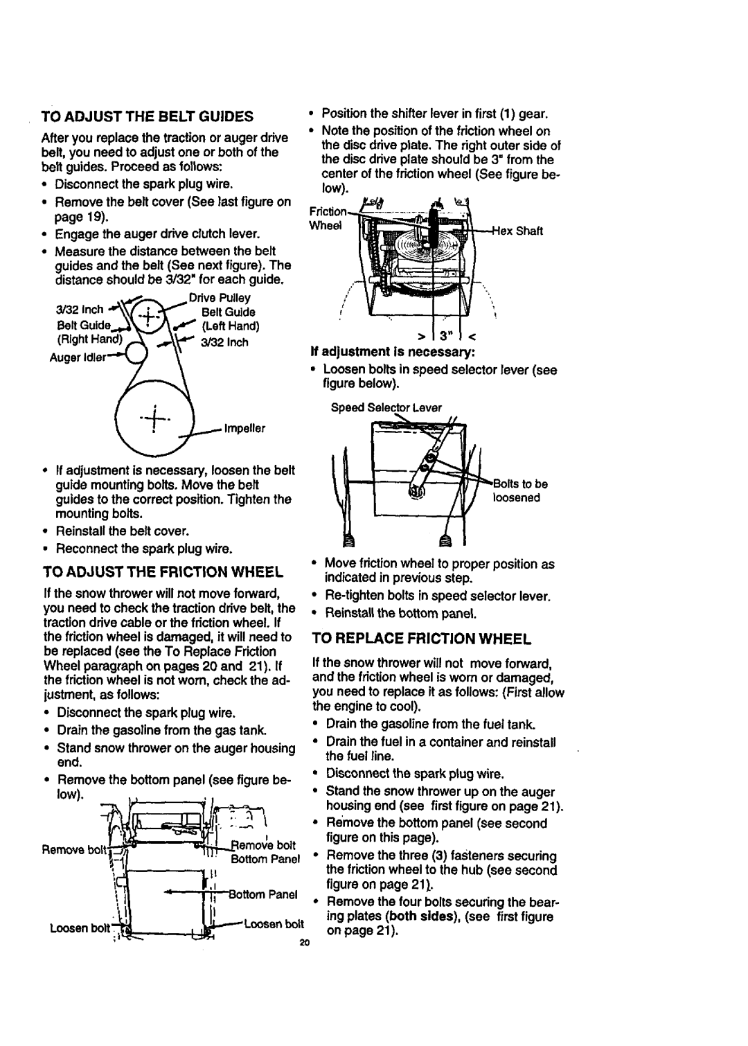 Craftsman 536.8884 manual To Adjust the Belt Guides, To Adjust the Friction Wheel, To Replace Friction Wheel 