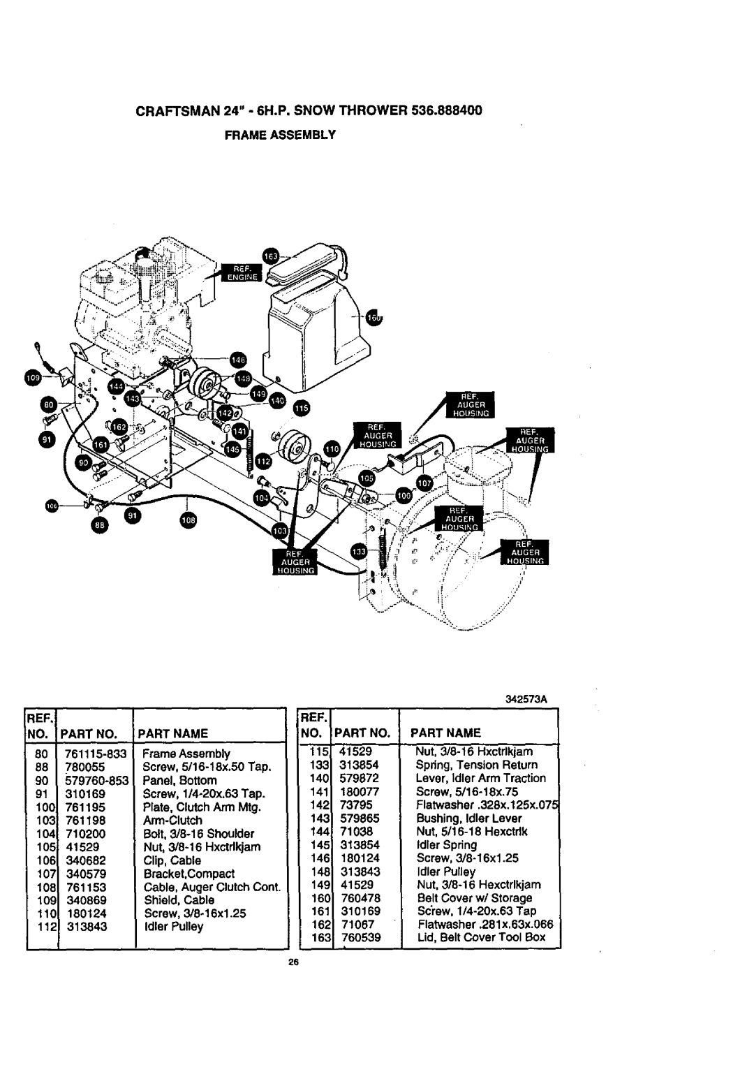 Craftsman 536.8884 manual Frame Assembly, Partname Part Name 