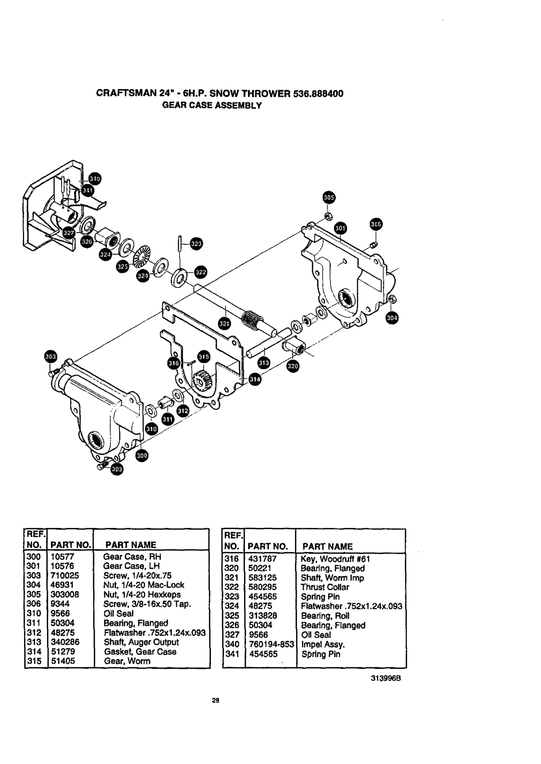 Craftsman 536.8884 manual Gear Case Assembly Part Name 