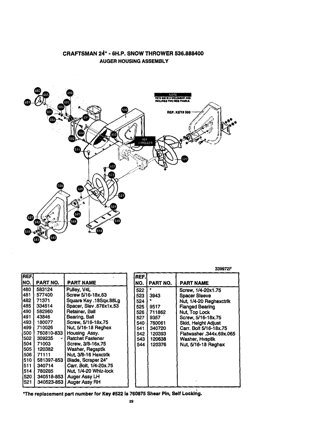 Craftsman 536.8884 manual Auger Housing Assembly, 710026 