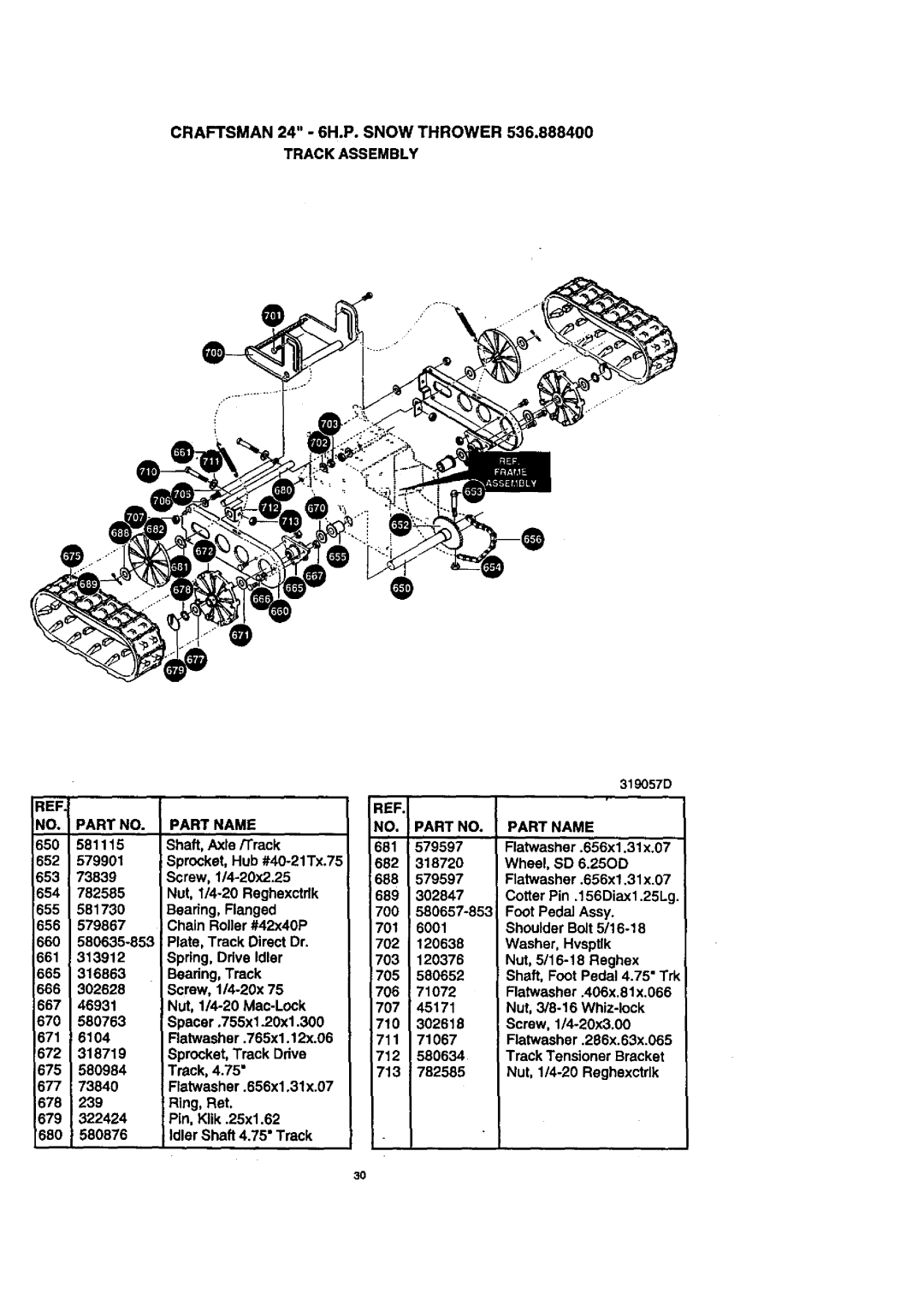 Craftsman manual Craftsman 24 6H.P. Snow Thrower 536.888400 Track Assembly 