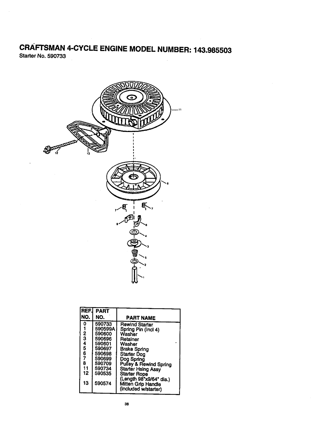 Craftsman 536.8884 manual REF Part Part Name 