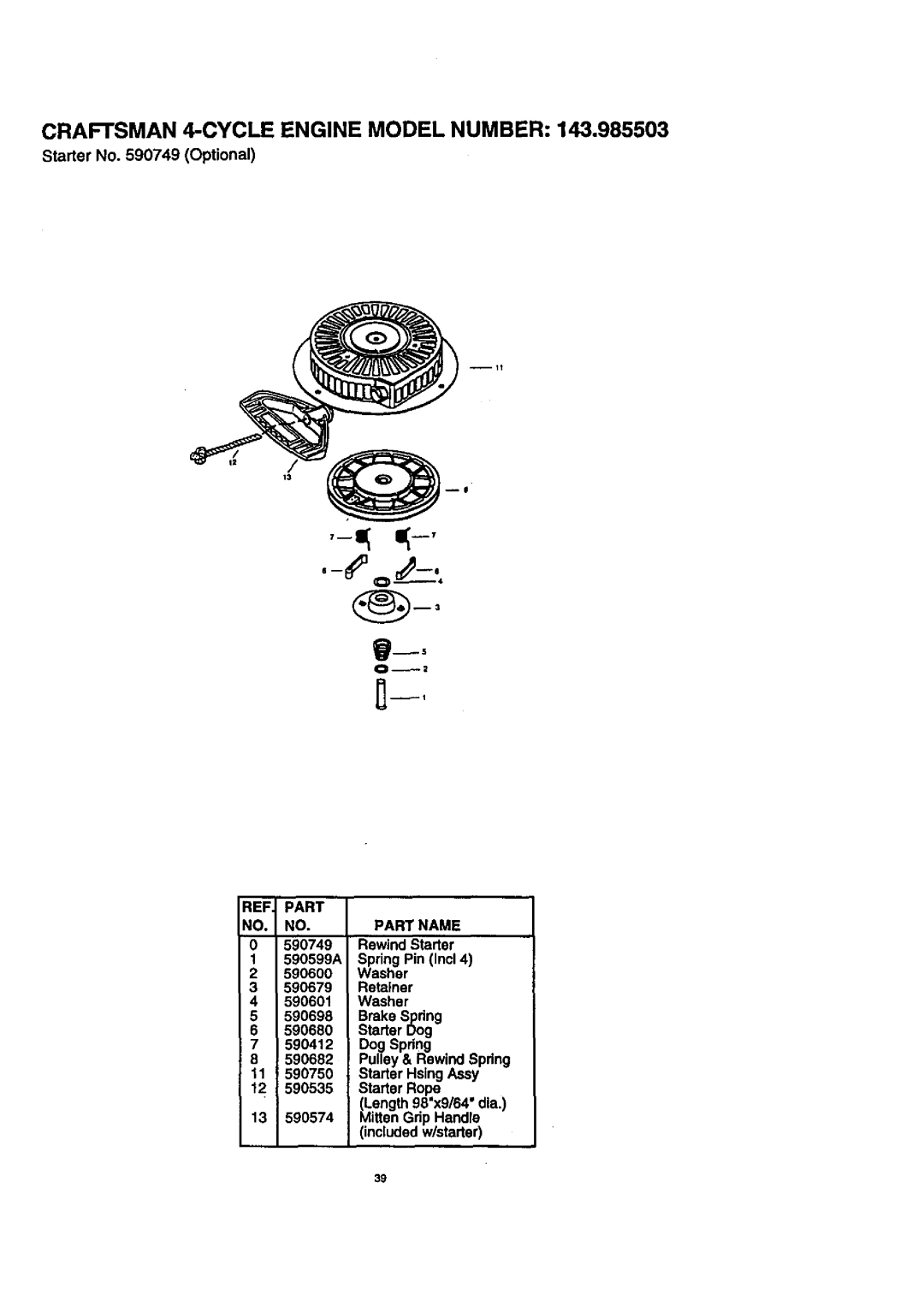 Craftsman 536.8884 manual REF. Part Part Name 