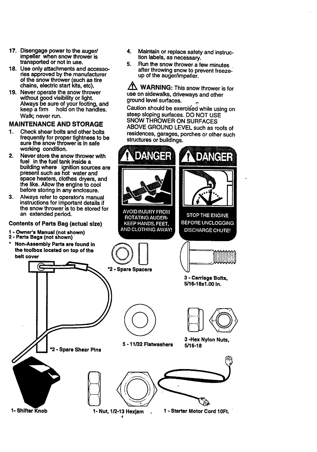 Craftsman 536.8884 manual Maintenance and Storage 