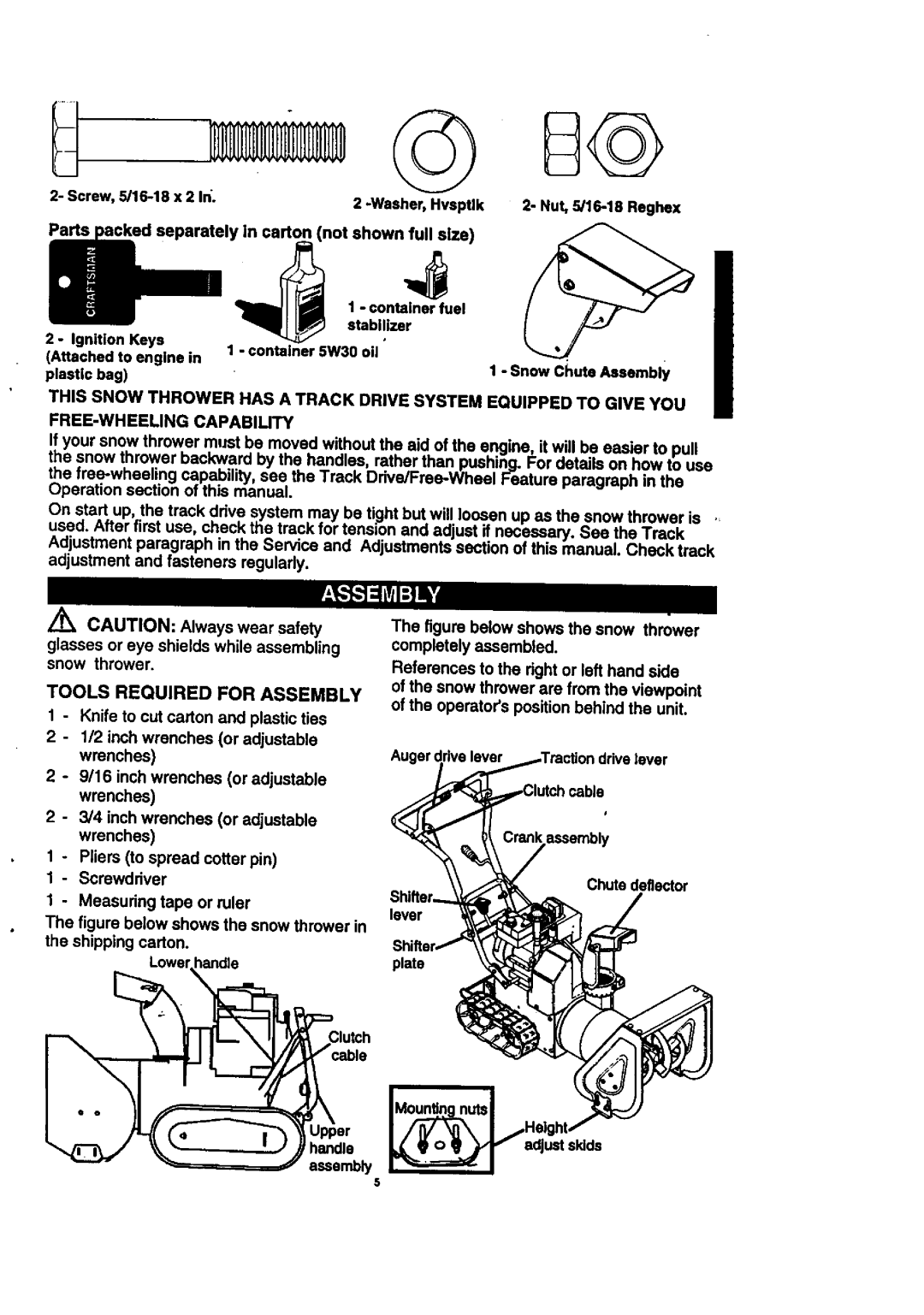 Craftsman 536.8884 manual Screw,5/16-18x 2, Tools Required for Assembly 