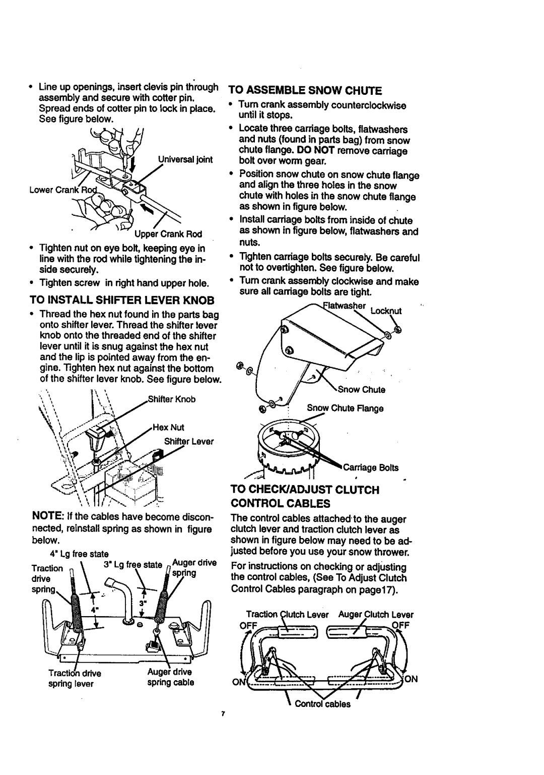 Craftsman 536.8884 manual To Install Shifter Lever Knob, To Assemble Snow Chute, To Checwadjustclutch Controlcables 