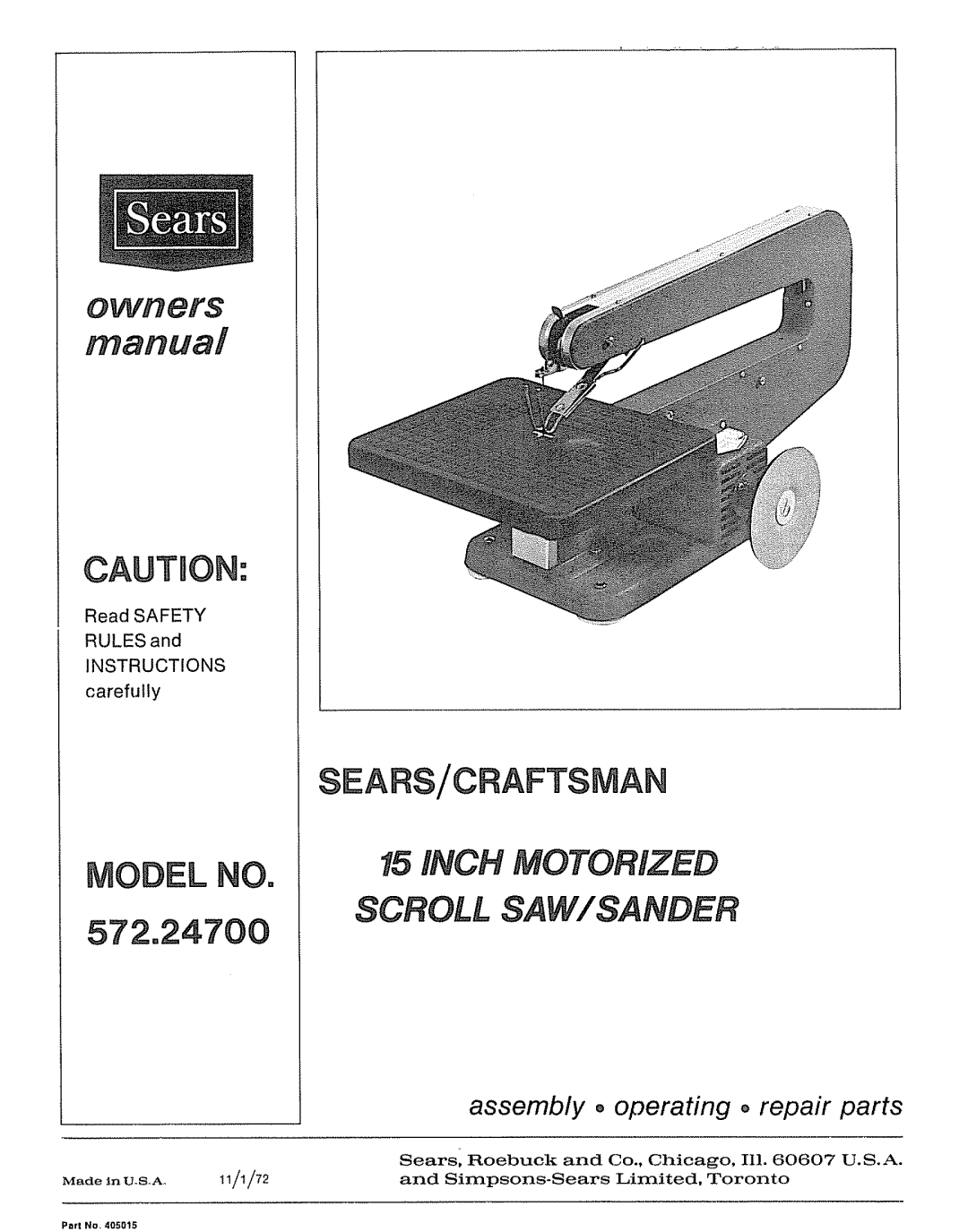 Craftsman 572.24700 manual Model no 