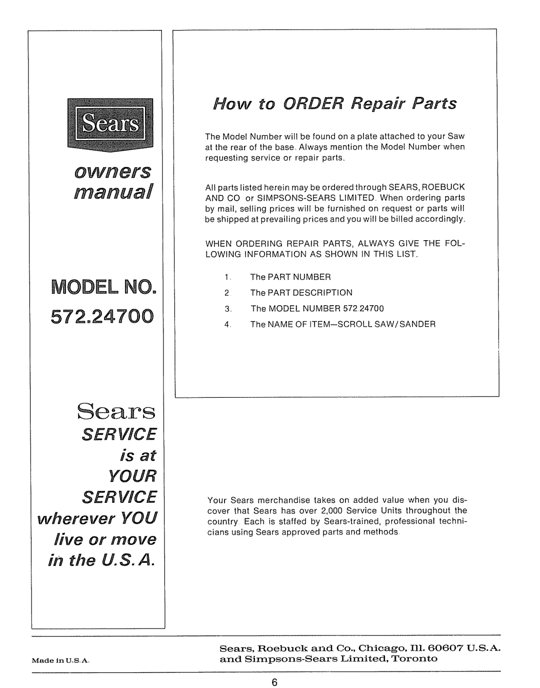 Craftsman 572.24700 manual Model no 