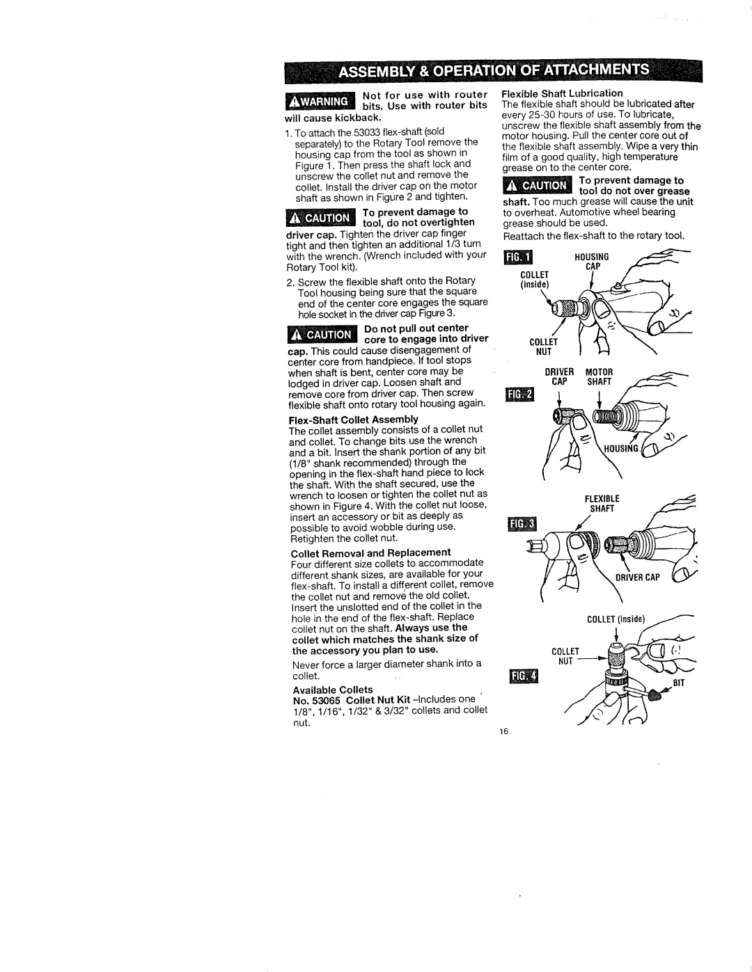 Craftsman 572.61096, 572.61083, 572.61095 owner manual Ihousing CAP Collet, Driver Motor CAP Shaft Flexible, Collet,I 