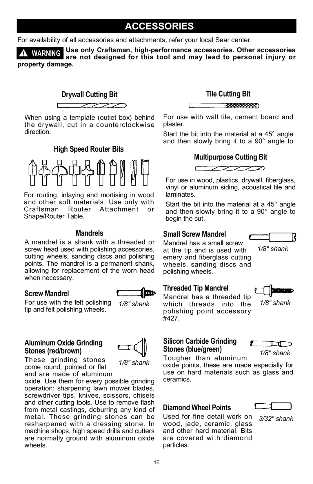 Craftsman 572.6112 owner manual Accessories 