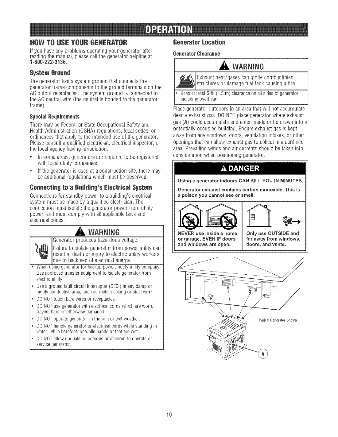 Craftsman 580.32561 Howto Useyour Generator, System Ground, Cennecting te a Buildings Electrical System 