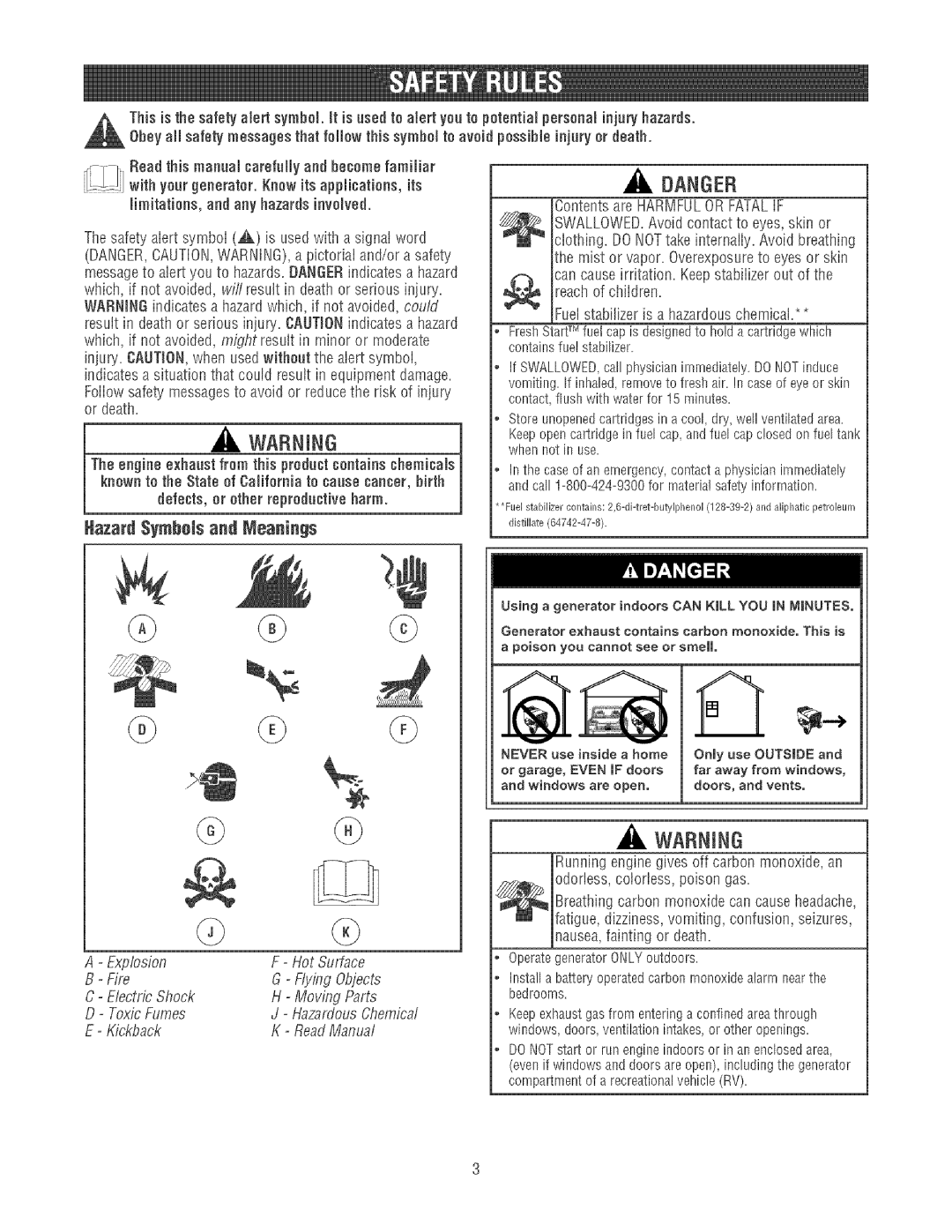 Craftsman 580.32561 operating instructions Warnsng, Hazard Symheis and Nteanings 