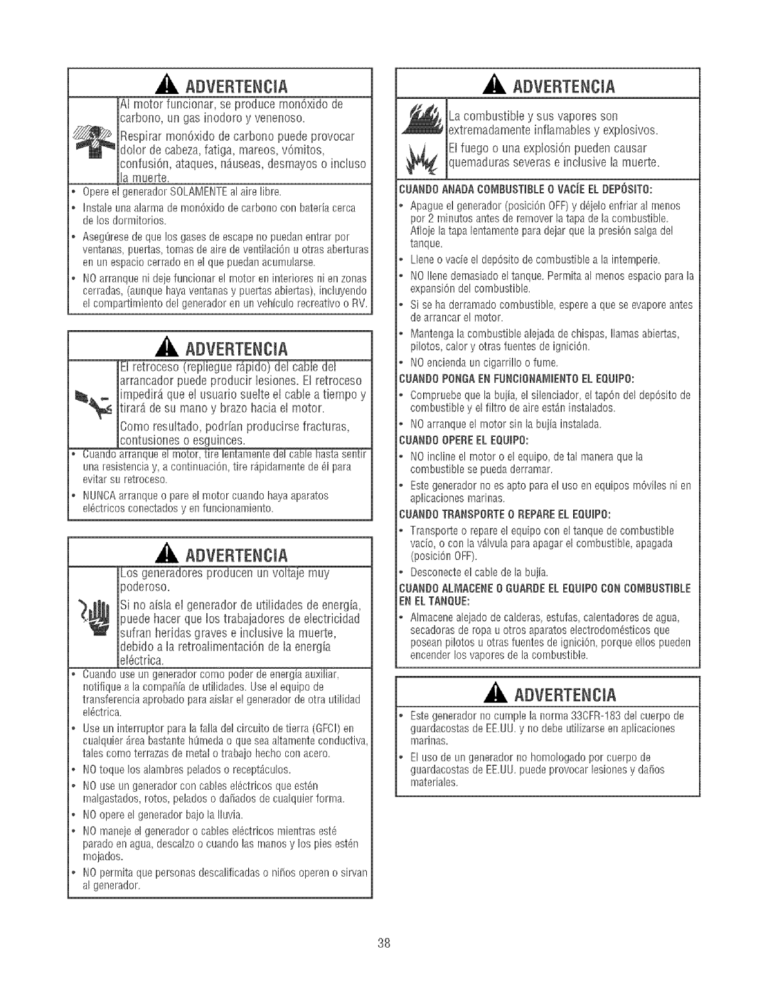 Craftsman 580.32561 operating instructions Advebtencia, Cuando Anada COIBUSTBLE0 VACiEEL Depsito 