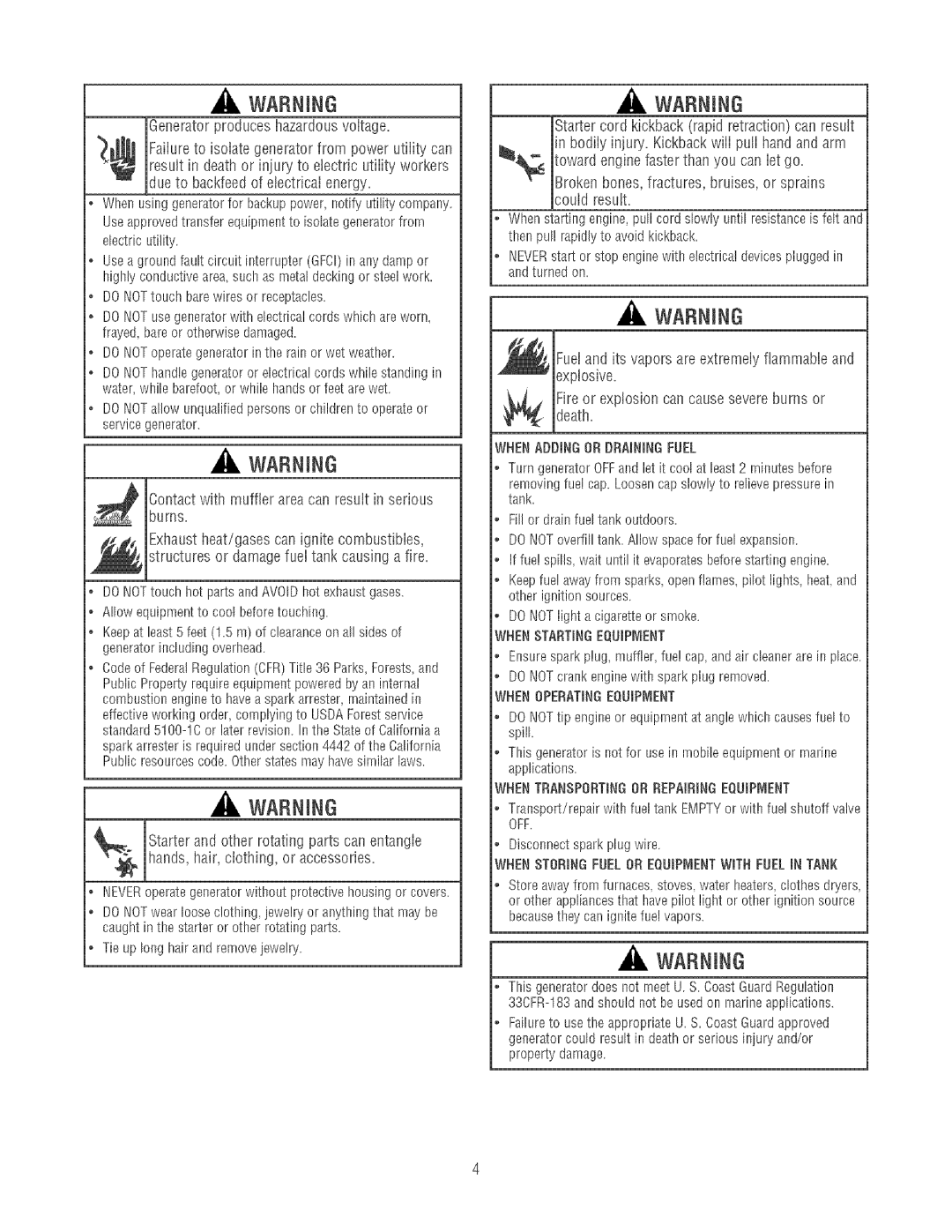 Craftsman 580.32561 operating instructions Contactwith muffler areacan result in serious burns, Wnenadding or Draningfuel 