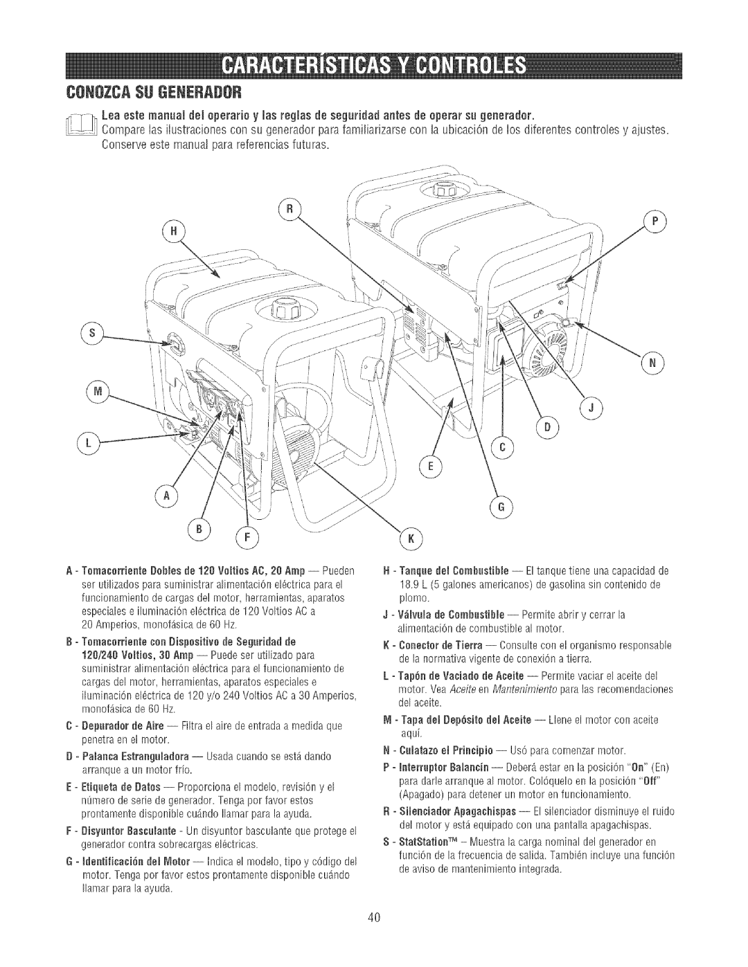 Craftsman 580.32561 operating instructions Conozcasugenerador 