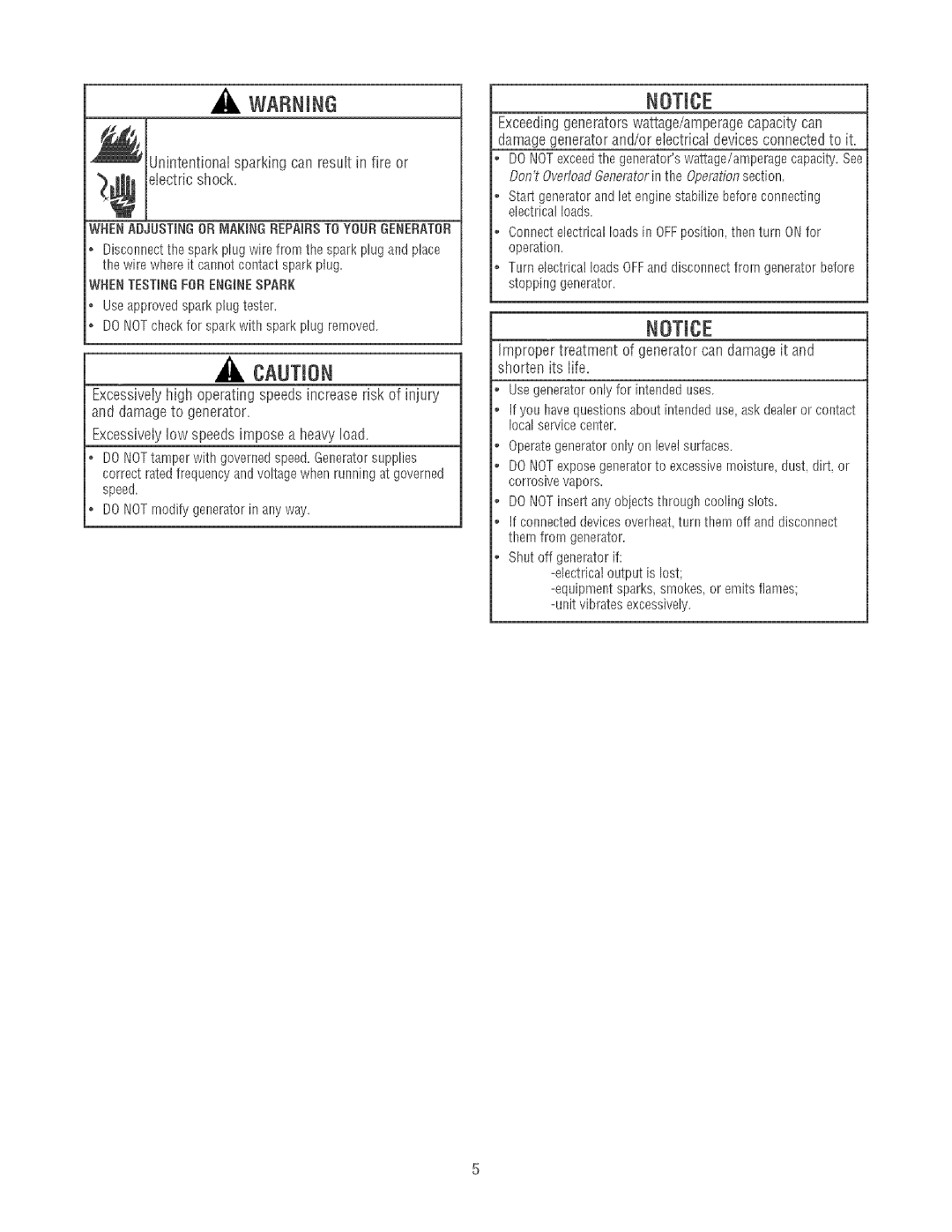 Craftsman 580.32561 operating instructions Unintentionai sparking can result in fire or electric shock 