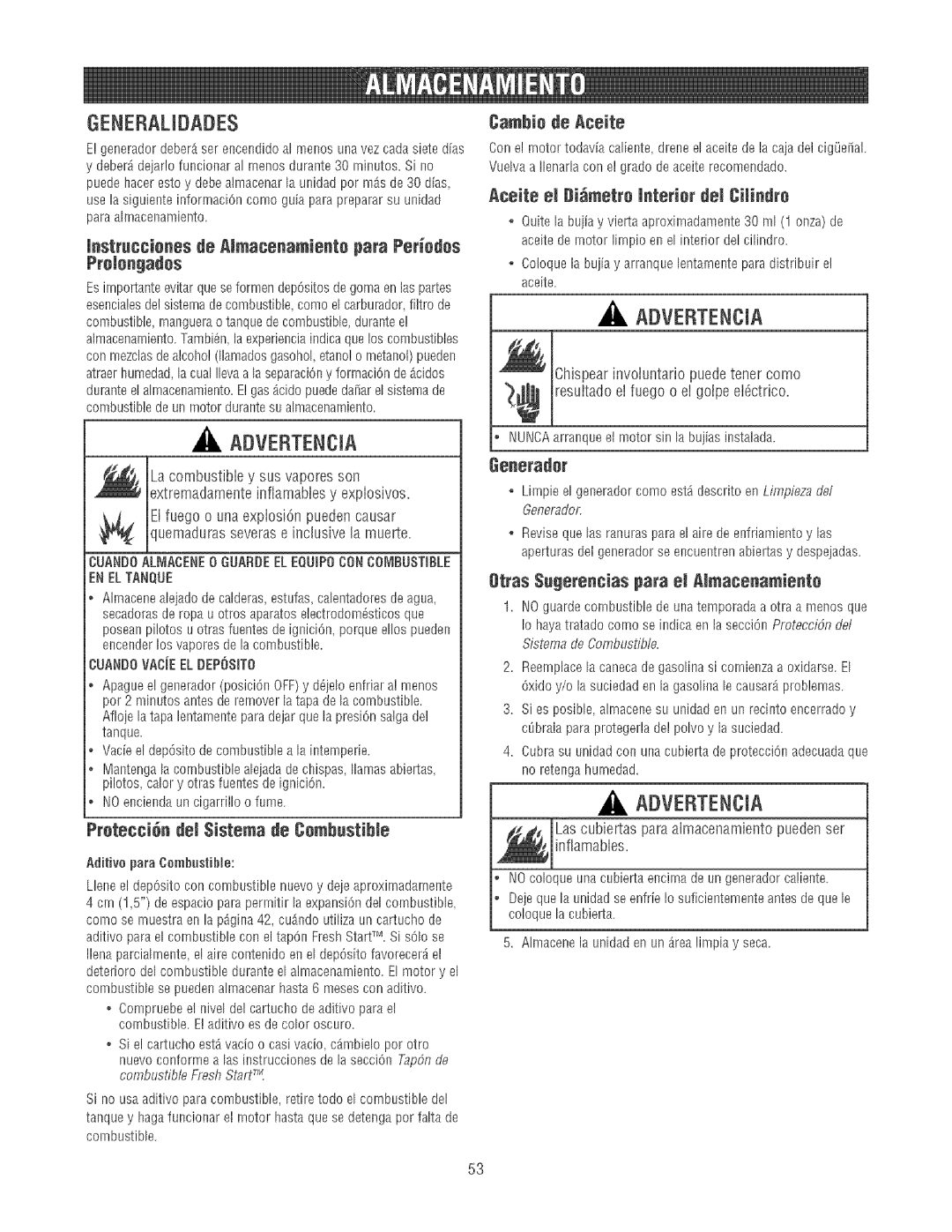 Craftsman 580.32561 operating instructions Pretee¢in del $istema de Cembestible 