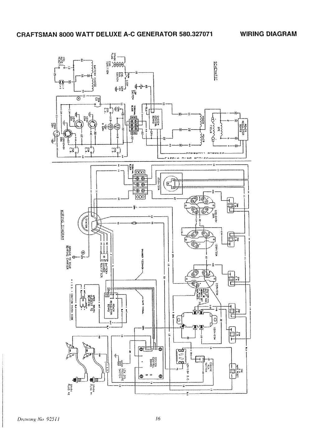 Craftsman 580.327071 owner manual Craftsman 8000 Watt Deluxe A-C Generator Wiring Diagram 