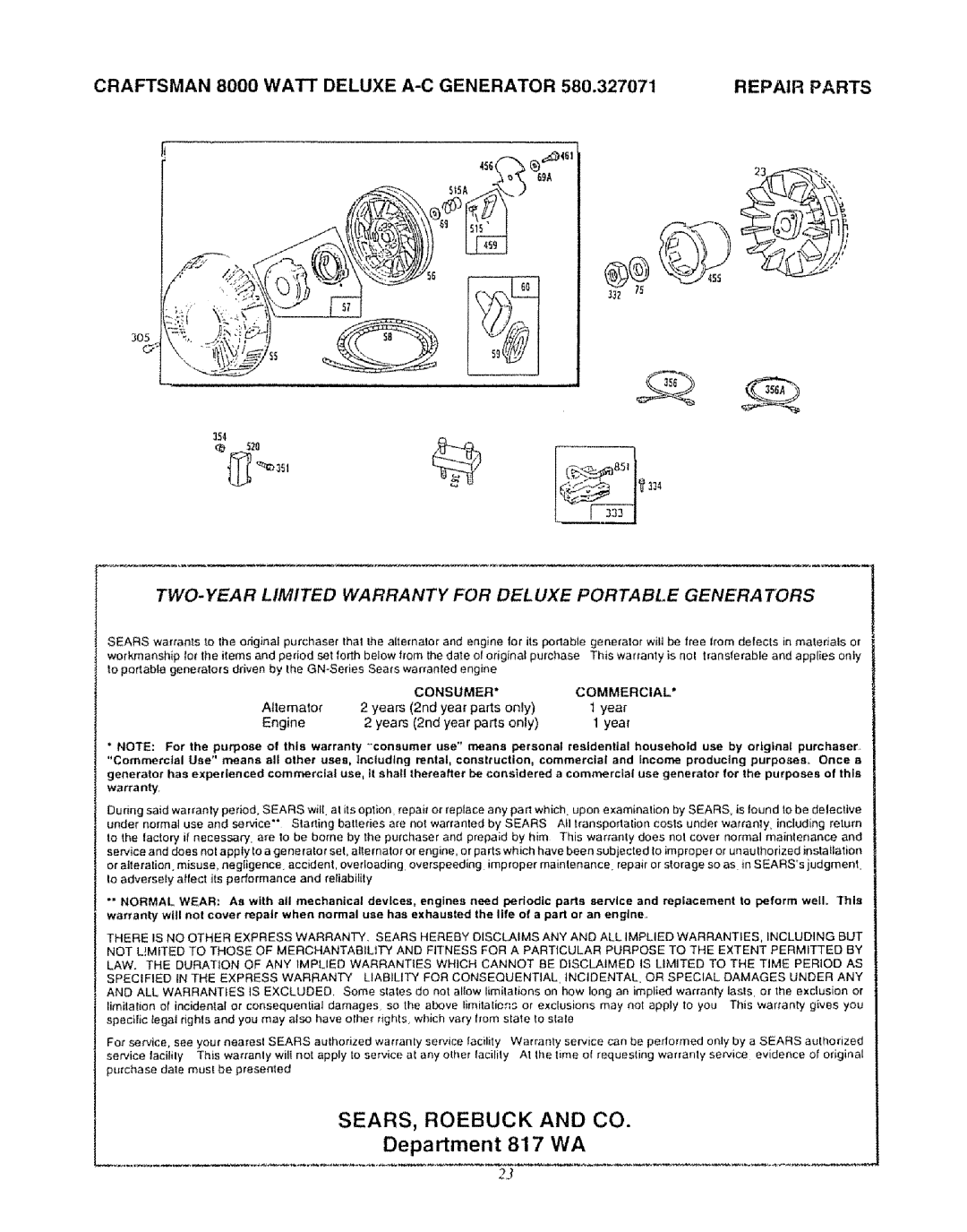 Craftsman 580.327071 owner manual SEARS, Roebuck and CO 