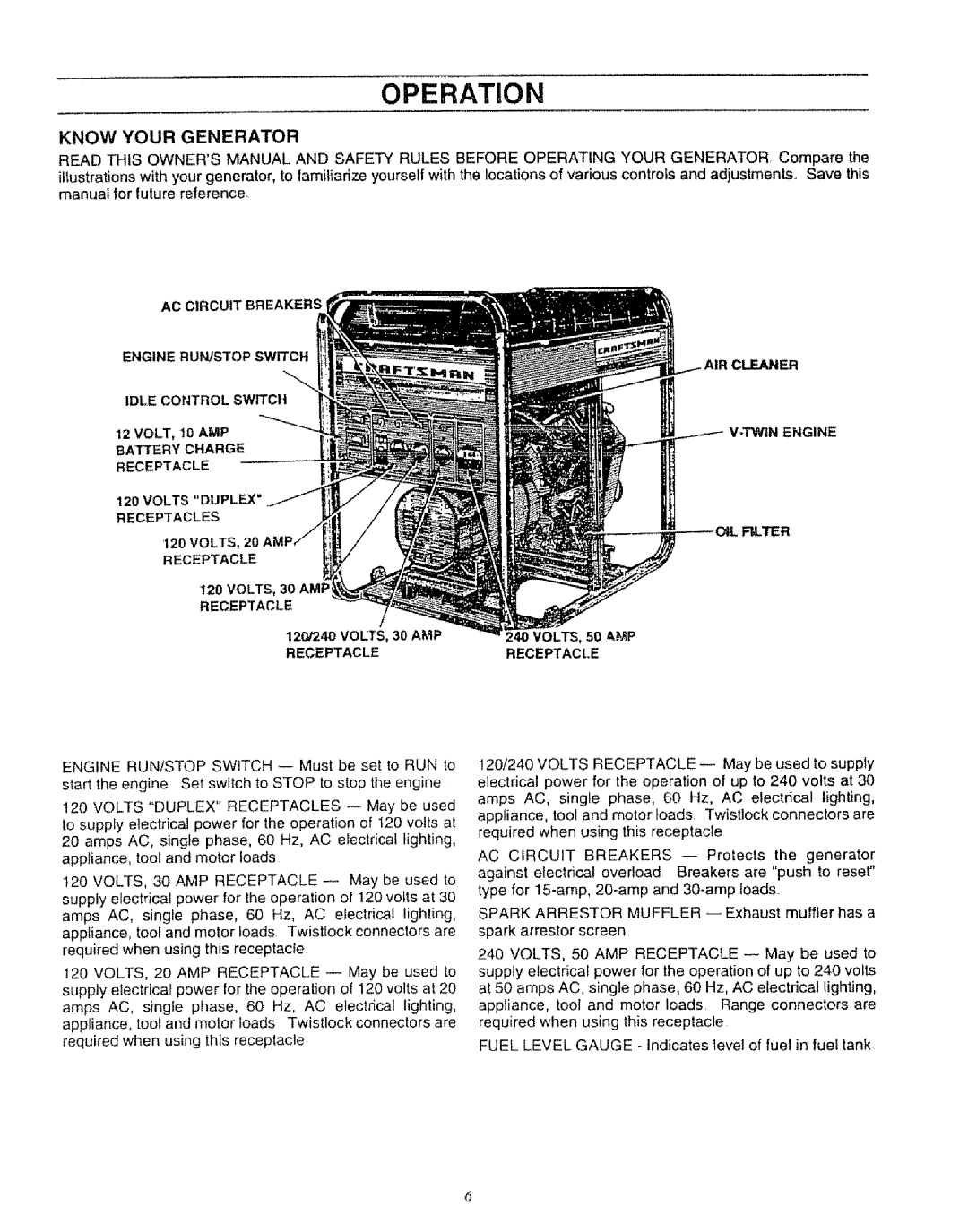 Craftsman 580.327071 owner manual Know Your Generator, Rlter 