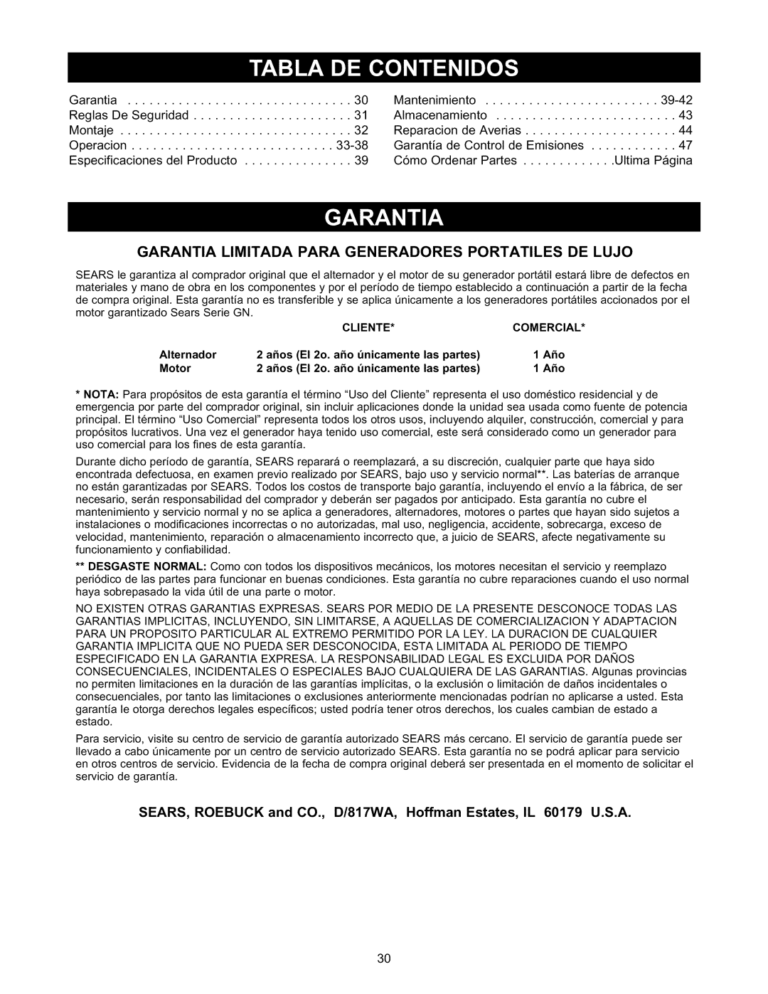 Craftsman 580.327141 owner manual Garantia 