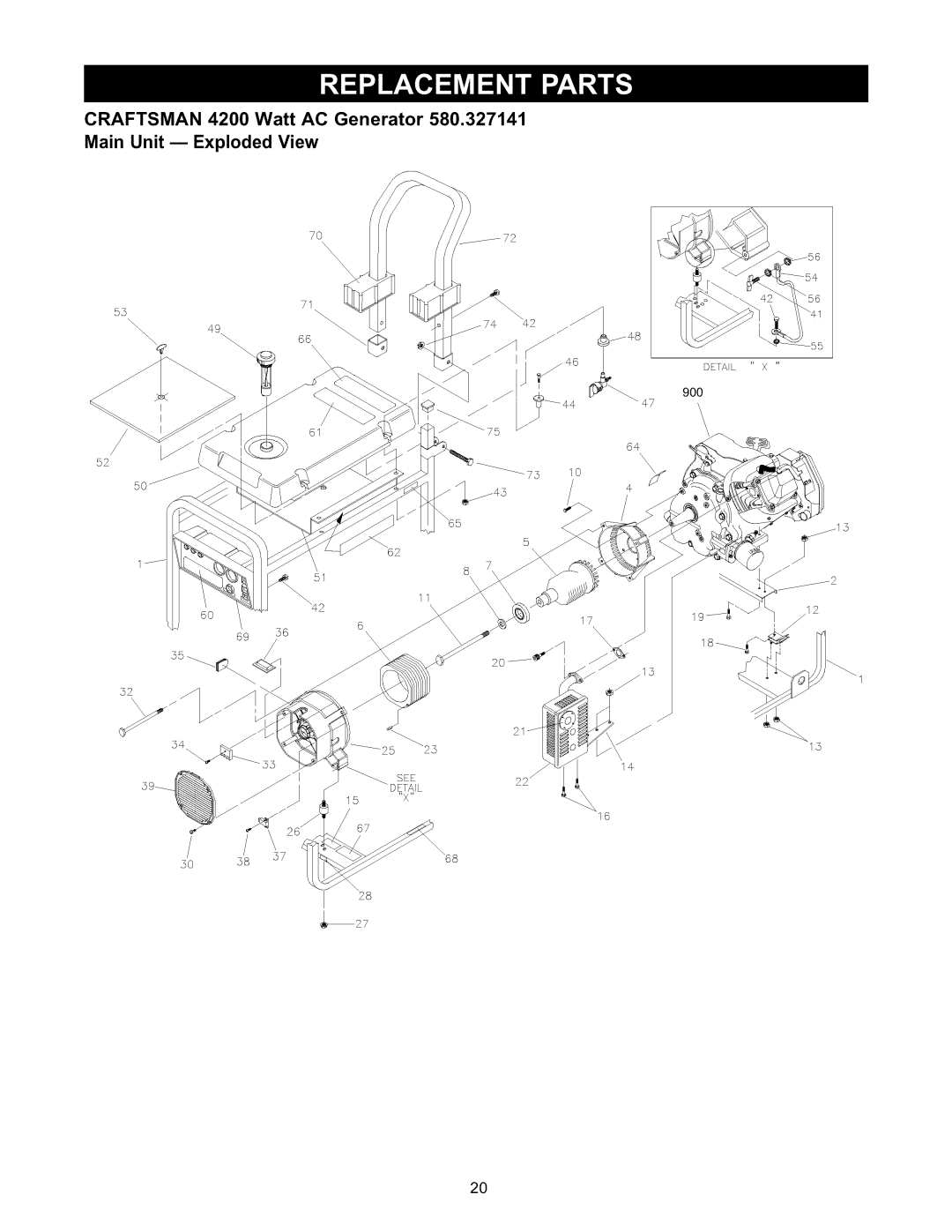 Craftsman 580.327141 owner manual Craftsman 4200 Watt AC Generator Main Unit m Exploded View 